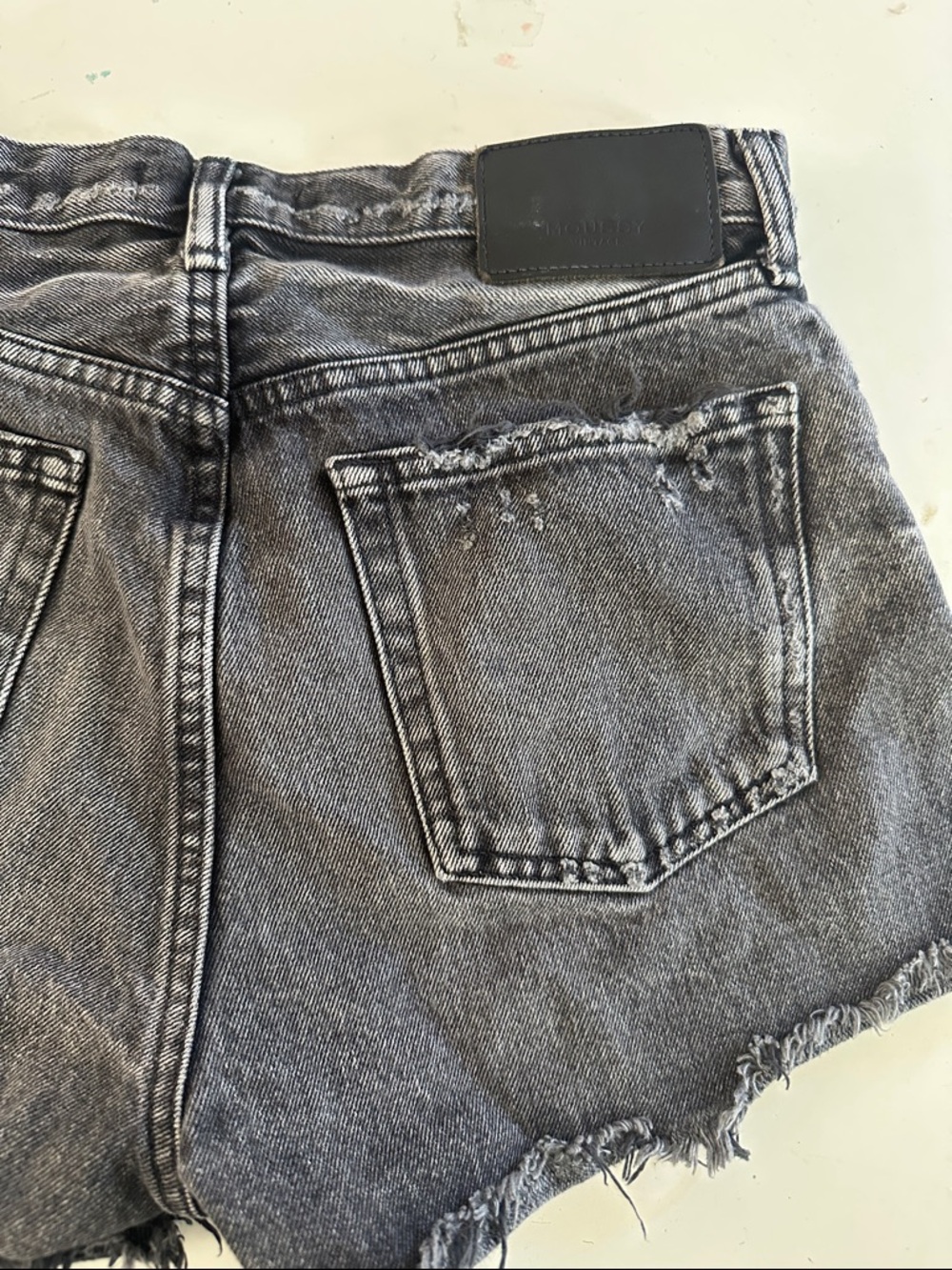 Moussy Washed Black Distressed Denim Shorts - Picture 2 of 4